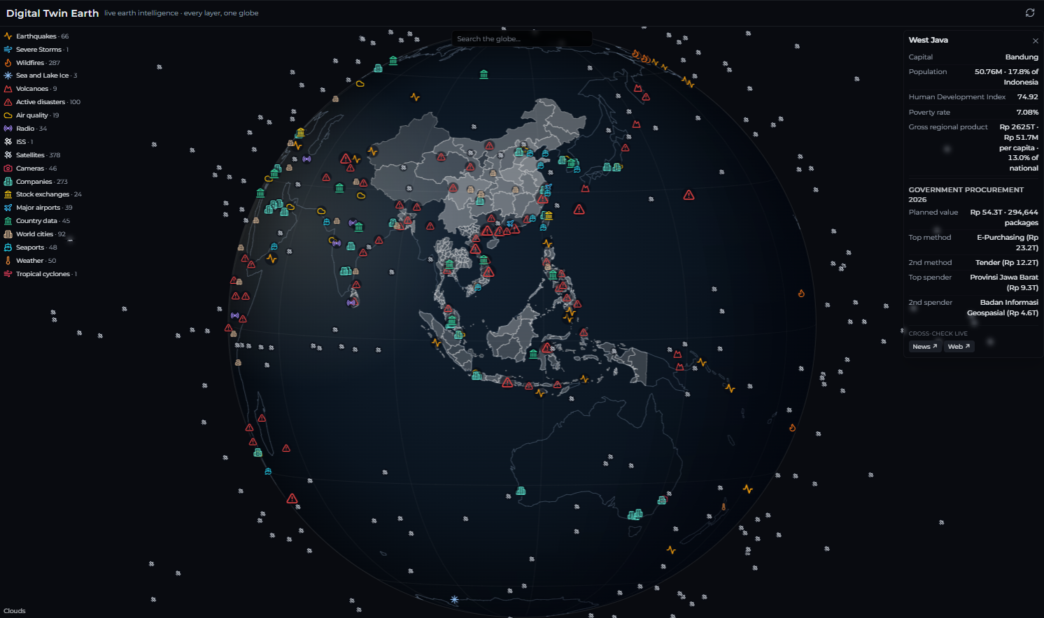 The SOLYZER Digital Twin Earth, the live data globe